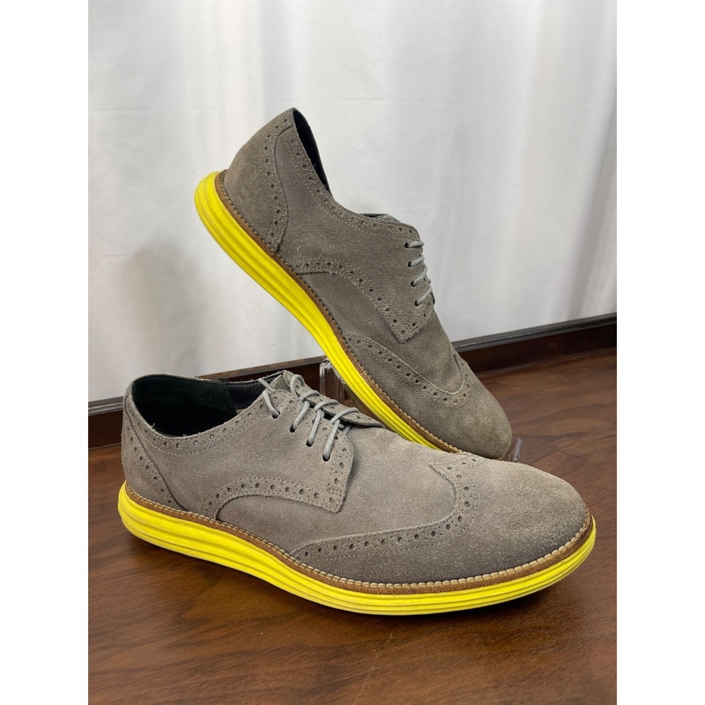 Men's 10.5 Cole Haan Wingtip Oxford Lunargrand Shoes Sneaker Brogue Grey Yellow